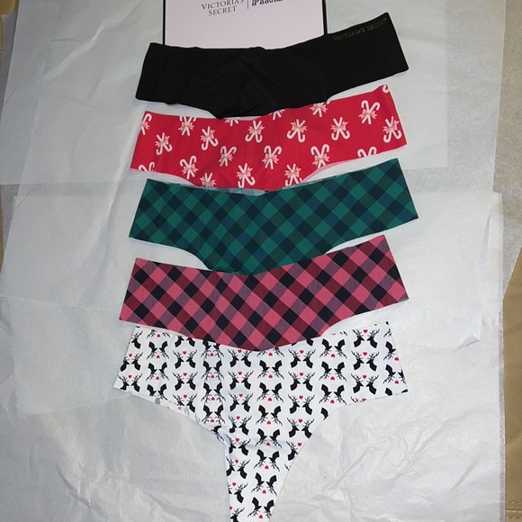 (S) 5pk Holidays Victoria's Secret THONG No Show Panties - Picture 2 of 10
